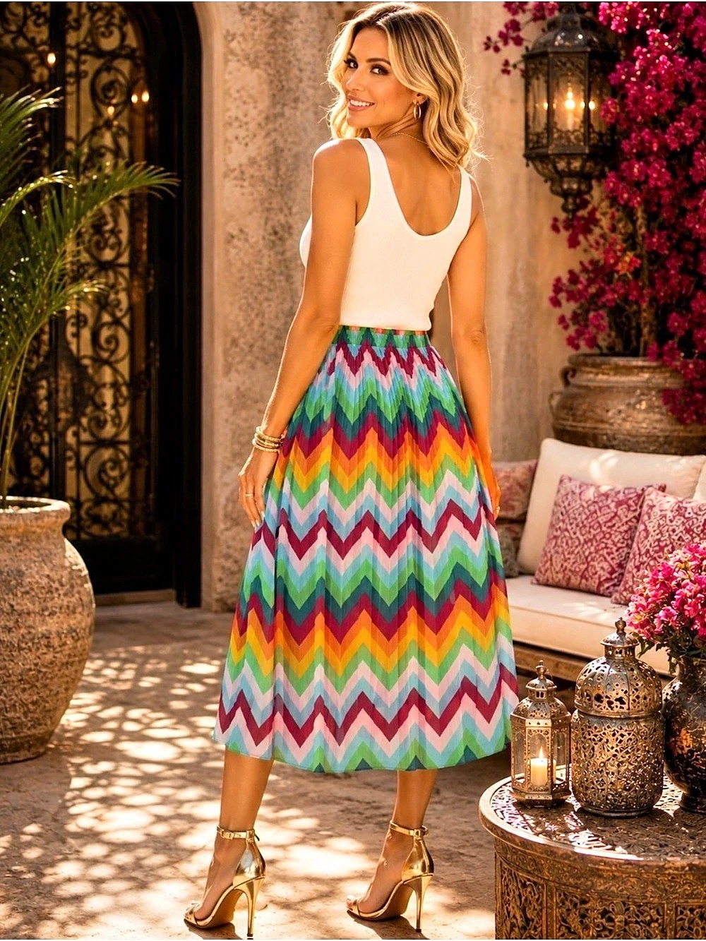 New Romeo & Juliet Multicolor Geometric Midi Skirt - Picture 3 of 9